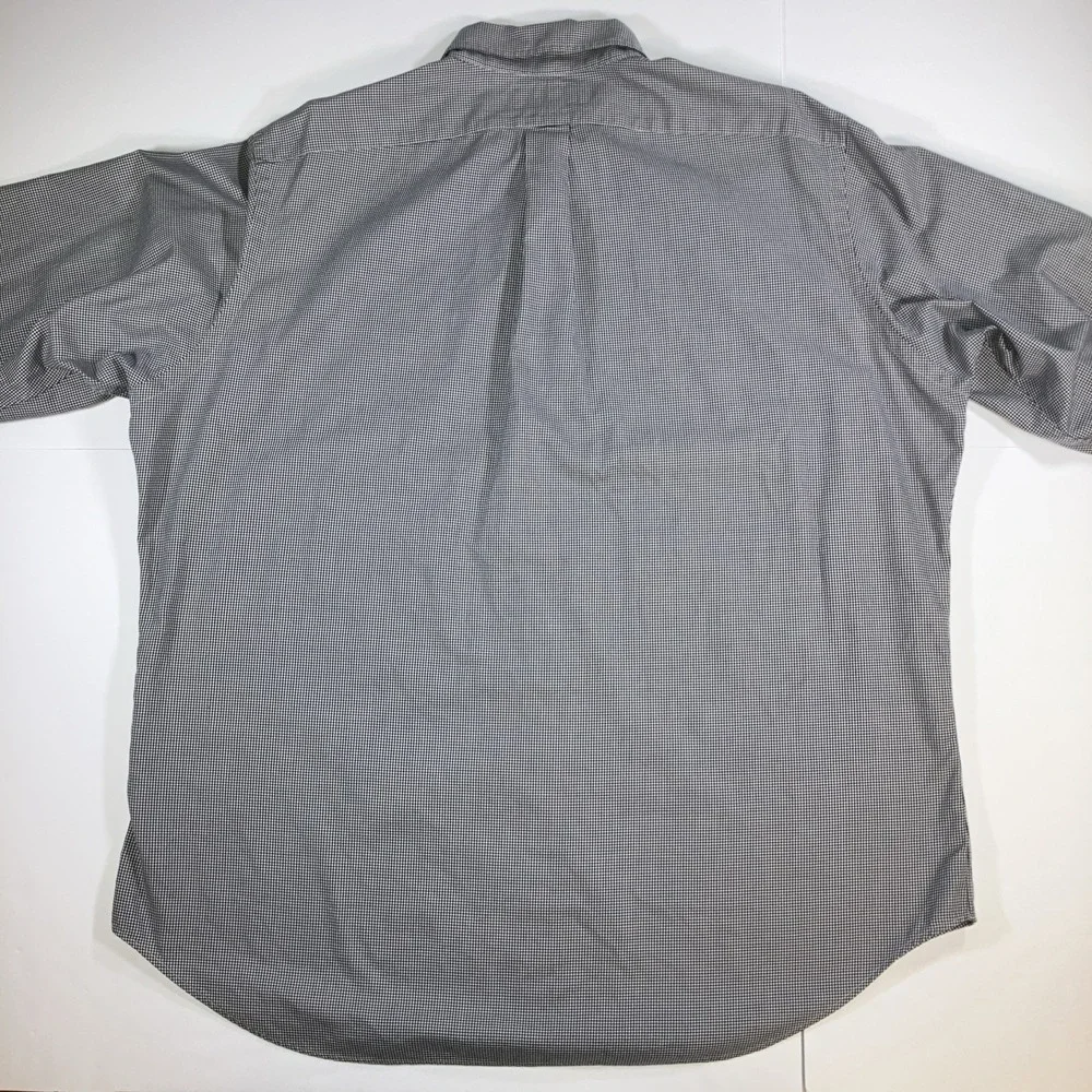 Polo Ralph Lauren Shirt Mens XL 17.5 Houndstooth Navy White L/S Button Down Flaw